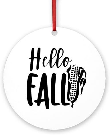 CafePress Hello Fall Corn Autumn Thanksgiving Round 4" MDF Holiday Ornament