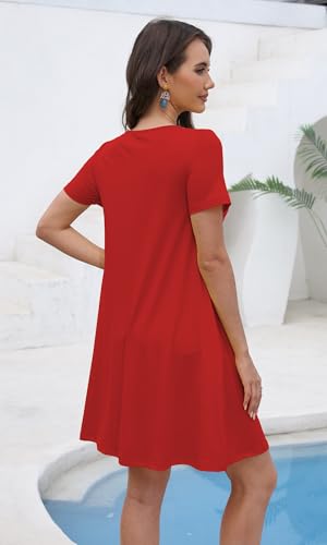 Image of COSSEN Women's Summer 2026 Casual Tshirt Dress Crew Neck Short Sleeve with Pockets Flowy Loose Swing A-Line Sundress