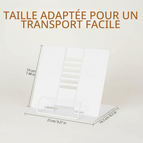 HingtTraum Support Livre Métal Pliable, 6 Positions, Blanc, Tablette – vue 2