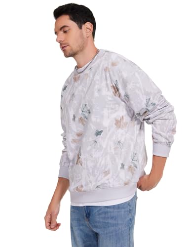 Flygo Mens Camo Sweatshirt Maple Leaf Print Crewneck Sweatshirts Oversized Casual Long Sleeve Fashion Pullover Top3