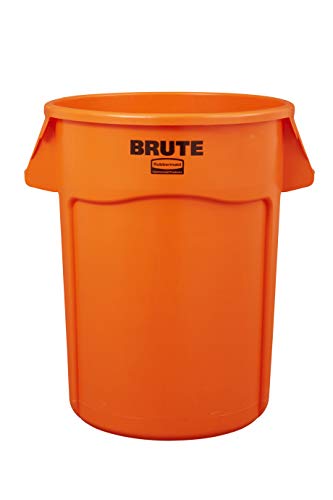 Image of Rubbermaid Commercial Products BRUTE Heavy Duty Round Trash Can, High Visibility Garbage Can, 32 Gal, Orange, for Landscapers /Construction /Restaurants /Back of House /Offices, Pack of 6