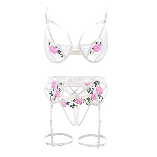 Tenue Sexy Femme Érotique Hot Belt Lingerie Jarretière À Trois Points Ladies (White, XL) Ensemble Body Jarretelle Ouverte Très Cuir Nuisette Coquine...