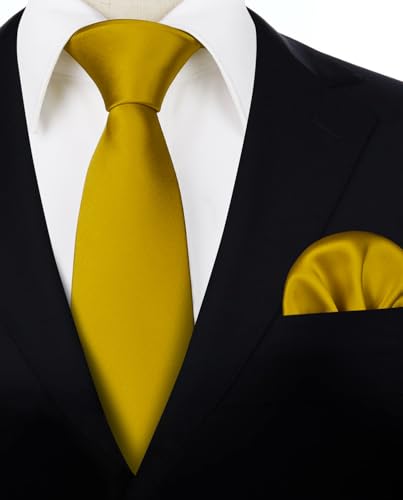 Image of HISDERN Mens Solid Color Ties Formal Satin Necktie and Pocket Square Set Classic Wedding Business Tie & Handkerchief