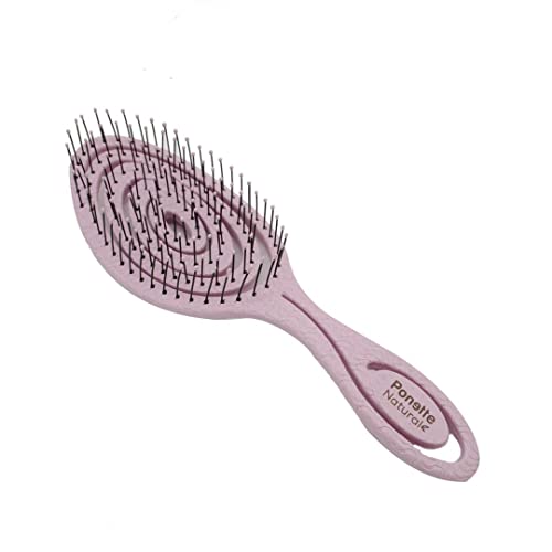 PONETTE NATURAL - Cepillo de Pelo ECO Masajeador Ecológico Desenredante Antitirones Color Rosa, Fabricado con Fibra Natural de Trigo, 100% Reciclable, Marca Española