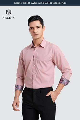 Image of HISDERN Mens Business Dress Shirts Long Sleeve Casual Button Down Shirt Formal Inner Collar Contrast Shirt for Men Wedding