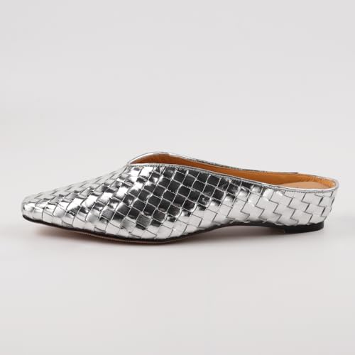 Image of Woven Mules for Women Slip on Comfortabke Metallic Slides Ladies Trendy Square Toe Hidden Wedge Mules