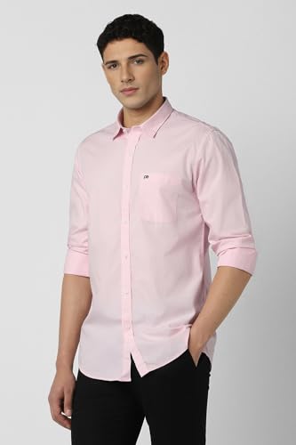 Image of Peter England Men's Solid Slim Fit Full Sleeve Casual Shirt| 100% Cotton