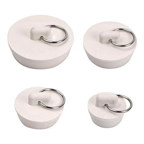 4 Tapones de Goma con Colgador, Tapones de Desagüe Universales para Fregadero de Cocina, Lavabo y Bañera, Tapones de Goma para Bañera y Lavabo