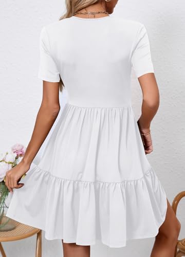 Image of Women's Casual Summer Dress V Neck Short Sleeve Flowy Stretchy Comfort Fit for Daily Wear Work Midi Dresses