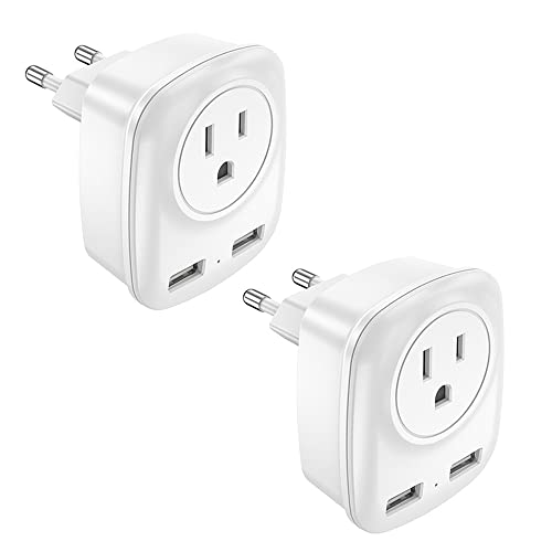 NAVESO Adapter USA Deutschland Stecker, 2 Stück Reiseadapter US nach EU Travel Adapter mit 2 USB 2.4A, Steckdosenadapter für USA Amerika Kanada Mexiko Thailand Europe Stecker Cover