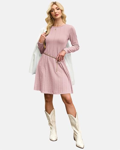 AUSELILY Kleid Herbst Damen Strickkleid Leichtes Winterkleider Damen Herbstkleid Langarm Kleid Elegantes Pulloverkleid Rundhalsausschnitt