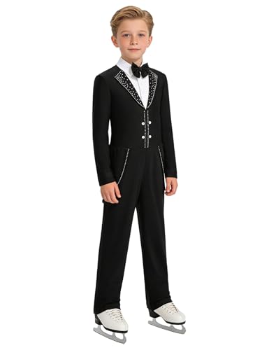Agoky Mono De Danza Gimnasia para Niño Body De Mangs Larga Maillot De Cuerpo Completo Body De Bailarina Actuación Negro 7-8 años