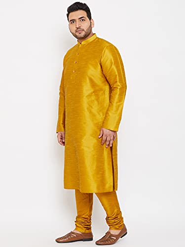 Image of VASTRAMAY Plus Size Men's Silk Blend Kurta Set-New Mustard