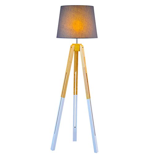 MYALQ Lampadaire Trépied Moderne, Lampadaire Woody, Noir Abat-jour en Tissu, E27, pour Salon, Chambre, Bureau