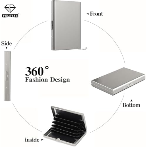 Image of FELSTAR Customized /Personalized Name Engraved RFID Blocking Metal Smart Credit /Debit ATM Card Holder Wallet 6 Slot Holds 10-12 Cards for Men and Women Gift (Silver Customised)