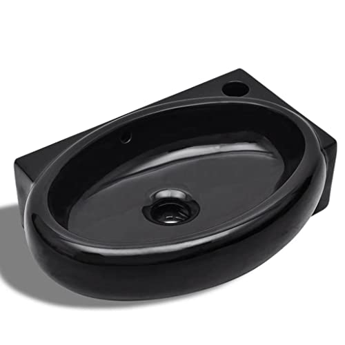 vidaXL Lavabo Redondo con Agujero de Grifo Desagüe Cerámica Negro Lavamanos