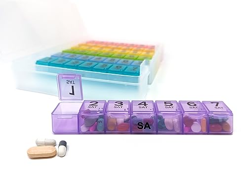Image of 7 Times a Day Weekly Pill Box Organizer Case, Secure 7X Pillbox with Medication Schedule, Includes Premium Lifetime Subscription to Medisafe App (7 Time-a-Day)