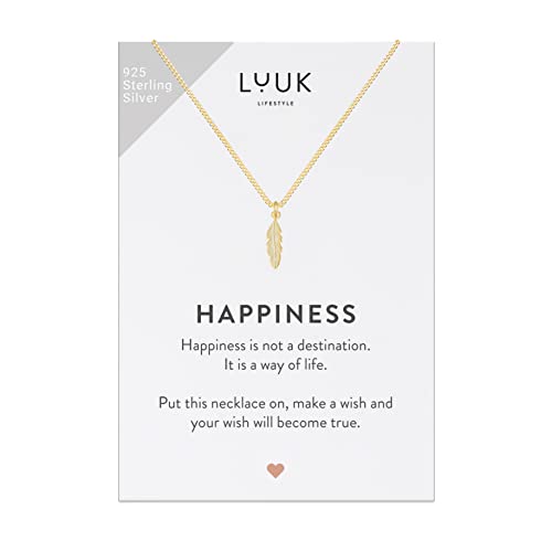 LUUK LIFESTYLE Necklace with feather pendant, 925 sterling silver chain