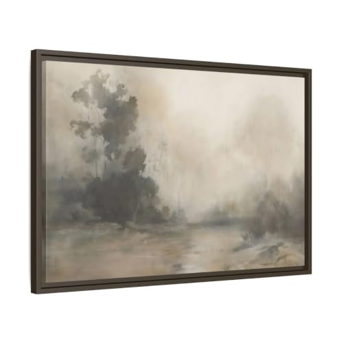 Toile paysage brumeux nature cadre expresso 75x50 cm pour decoration salon rustique