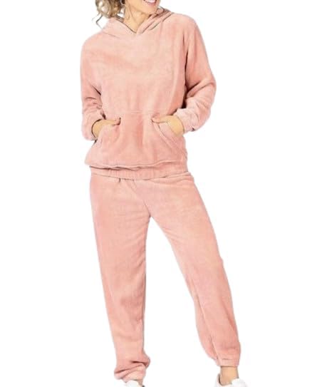 Women’s Winter Fleece Hoodie and Jogger Set – 2 Piece Warm Tracksuit (IN, Alpha, 2XL, Regular, 1, PEACH)-image-32