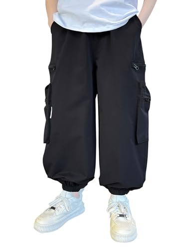 Boys Cargo Pants Multi Pocket Zipper Pocket Casual Techwear Joggers 5-12 Years