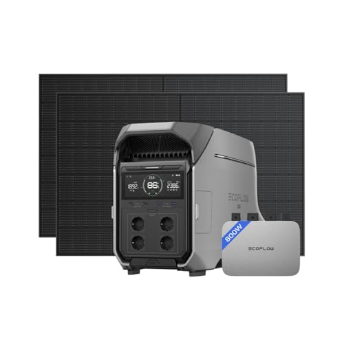 EcoFlow PowerStream Balkonkraftwerk, WLAN netzgekoppelter Mikrowechselrichter 800W, 400W Rigid Solarpanels ×2, 4kWh DELTA PRO 3 tragbare Powerstation, App-Steuerung, für Zuhause, Garten