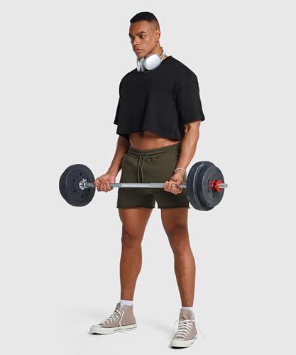 Ouber Men's Short Sleeve Crew Crop T Shirts Cotton Muscle Bodybuilding Shirts2