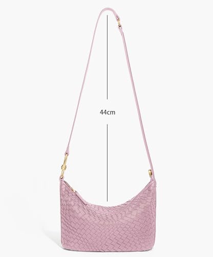Woven Bag, Premium Leather with Adjustable Straps, Spacious & Organized. Versatile Crossbody, Shoulder Bag (Pink)