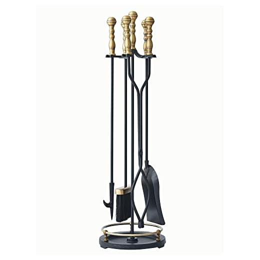 Lichamp Fireplace Tools Set, 5-Pieces Indoor Outdoor Sturdy Fire Place Poker Sets with Retro Gold Handle, FTS45GD