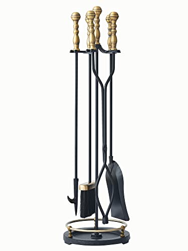Lichamp Fireplace Tools Set, 5-Pieces Indoor Outdoor Sturdy Fire Place Poker Sets with Retro Gold Handle, FTS45GD