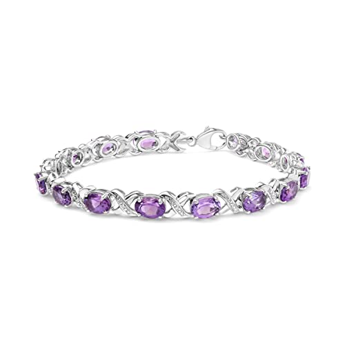 Haus of Brilliance .925 Sterling Silver 7x5mm Oval Amethyst and Diamond Accent X-Link Bracelet (H-I Color, SI1-SI2 Clarity) - Size 7"