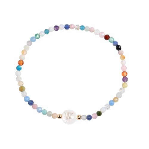 DLYFNVEV Initial Bracelet Women Crystal Beaded Bead Dainty Colorful Natural Stone Summer Personalized Rainbow Boho Bohemian Bracelets Jewelry Gifts For Daughter Granddaughter W