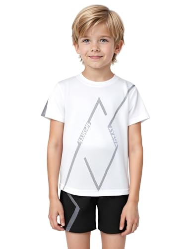 easyforever Boys 2-piece Sports Set Moisture-wicking Tracksuit Short Sleeve T-shirt And Shorts For Soccer Running White 6-7 Years
