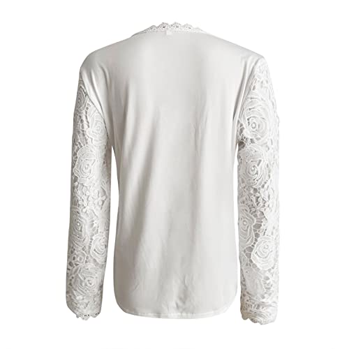 Funny T Shirts For Women, Oversized Button Down Shirt Western Outfit For Women Autumn Blouse Tops Women Long Sleeve Lace Patchwork Blouse Ladies Casual Sexy Womens Button Shirts (White,X-Large) #TOP4