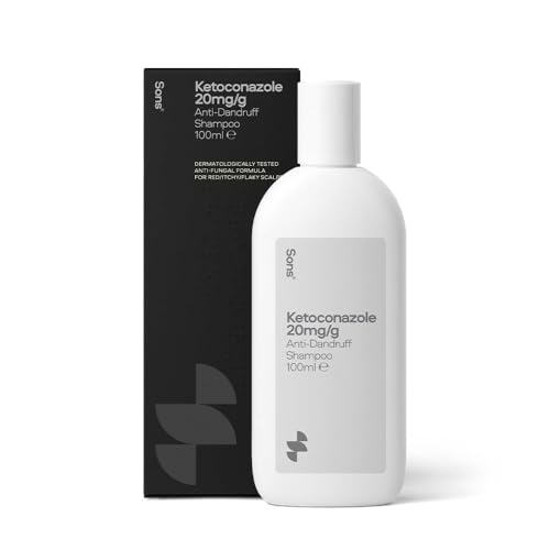 Sons Ketoconazole 20mg/g Shampoo For Dandruff. Treats & Prevents Seborrheic Dermatitis, Scalp Psoriasis, Tinea Infections. Antifungal Formula. 100ml. 1-month Supply. Made in Europe.