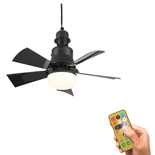 Eznaobo Ventilador Techo con Luz y Mando a Distancia 40CM, Interfaz E27, 3 Velocidades, 3 modos de iluminación/Minutero,Ventilador de Techo con luz para Interior Dormitorio Sal (black)