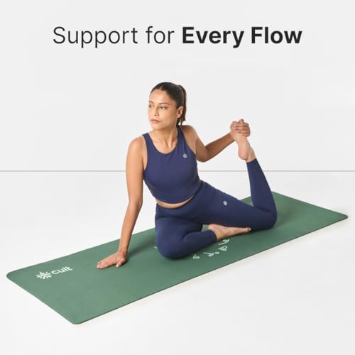 Image of Cult Aroma Infused TPE Yoga Mat 6 mm Anti Skid Non Slip Exercise Mat with Carry Bag for Yoga Workout Gym Green