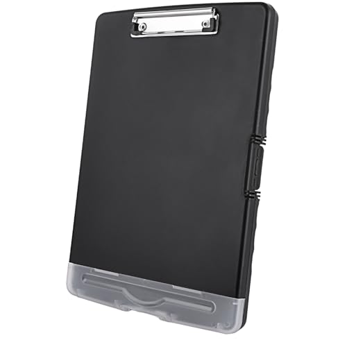ASelected Clipboard with Storage A4 Clipboard with Pen Holder Plastic Clipboards with Compartment Heavy Duty Storage Box Folder for School Office Medical Personnel Side-Opening (Black)