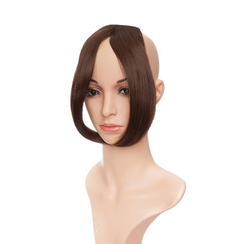 K8P2D5R7M4 Franges vaporeuses Frange Clip dans la partie centrale frange postiches pince synthétique l'extension de cheveux haut morceau for les femmes faux Cadrage du visage(Medium brown)
