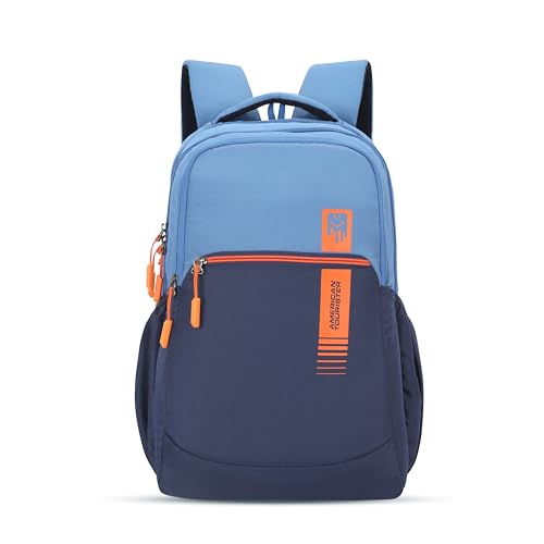 Image of American Tourister Alden Womens School Backpack | Large Capacity 27 L | 3 Compartments | Rain Cover | Navy