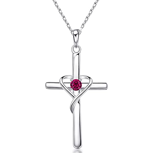 AmorAime 925 Sterling Silver Cross Necklace for Women Men 5A CZ July Birthstone Necklaces for Festival, Vacation or Holiday