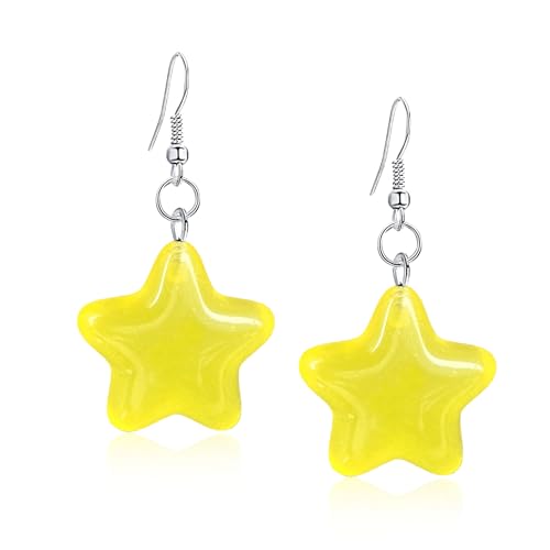 GBAHFY Fluorescence Star Earrings Multicolor 80s Neon Resin Star Dangle Earrings for Women 80s Halloween Party Costume Accessory