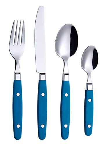 Annova 24-Piece Silverware Set in Blue, 4-person Flatware with 4 knives, forks, spoons