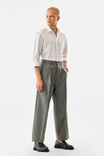 Image of SNITCH Men Casual Wear Chinos | Baggy Fit Wide-Leg Solid Trousers | Stretchable Cotton Blend Pants for Summer Outings