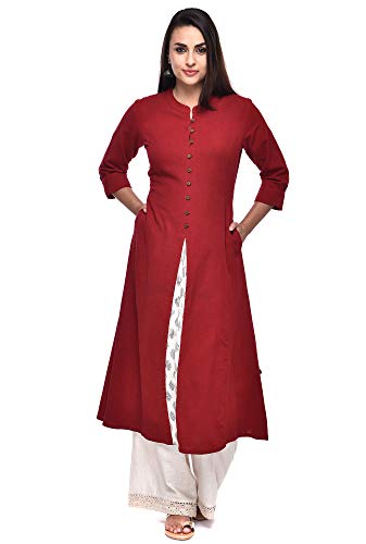 Image of Pistaa's Women's Cotton Relaxed Fit A Line Kurta