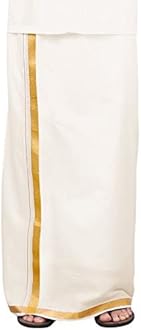™ Men's Cotton Dhoti with Elegant Kasavu Zari Border - 3.6 Mtrs/8 Mulam/Double Layer South Indian Veshti Mundu (30K Gold Zari, Cream)