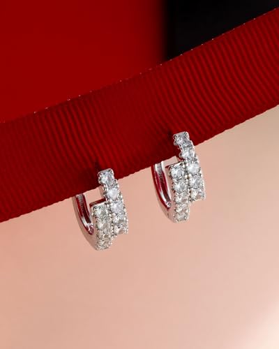 925 Sterling Silver Cubic Zirconia Double Hoop Earrings for Women, Hypoallergenic Sparkling Diamond Hoop Earrings for Daily Wear 7