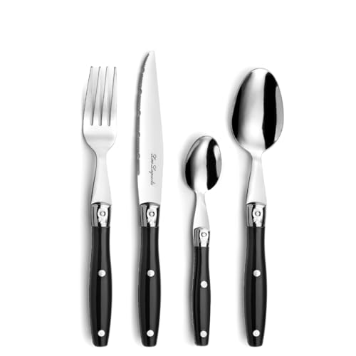 PRADEL ESSENTIEL - Ménagère 24 couverts de table pour 6 personnes - Comptoir - Acier inoxydable 18/0, Finition Standard - Noir