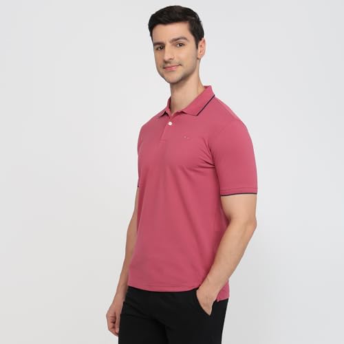 Image of Park Avenue Men Slim Fit Solid Pattern Cotton Polyester Blend Half Sleeve Polo Neck Casual T-Shirt