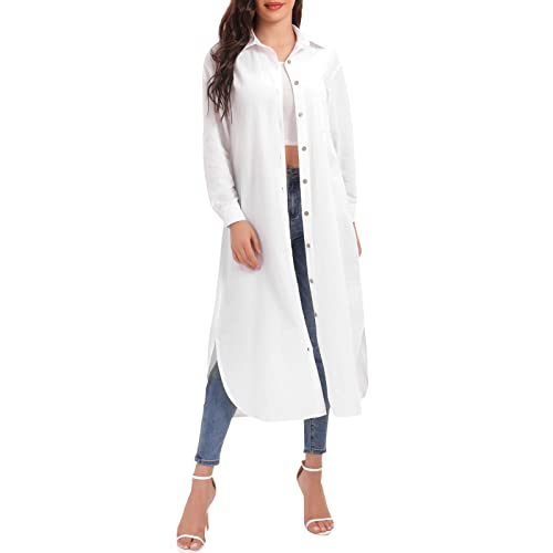 Versear Damen Einfarbig Lange Blusenkleid Geknöpft Maxi Hemd zum Knöpfen...